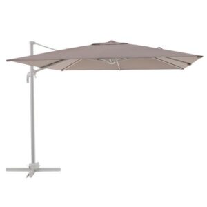 **Descrição do Produto: Ombrelone 2,9x2,9m Lateral Articulável em Alumínio|Aço Branco Aura Naterial**

**Características Técnicas:**

- **Tipo de Ombrelone:** Lateral
- **Material da Estrutura:** Metal
- **Tipo do Material da Estrutura:** Alumínio e Aço
- **Material da Cobertura:** Tecido
- **Tipo de Material da Cobertura:** Poliéster
- **Dimensões:** 2,9 m x 2,9 m
- **Altura:** 2,90 m
- **Largura:** 2,90 m
- **Profundidade:** 2,90 m
- **Formato:** Retangular
- **Cor:** Branco
- **Tonalidade:** Branco
- **Articulável:** Sim
- **Inclinação do Ombrelone:** Lateral
- **Giro:** 360º
- **Proteção UV:** Sim, bloqueia 98% dos raios UV
- **Possui Manivela:** Sim, para fácil abertura e fechamento
- **Peso do Produto:** 25,70 kg
- **Montagem:** Desmontado
- **Complexidade de Montagem:** Alta; recomenda-se auxílio profissional
- **Garantia do Fabricante:** 24 meses

**Características Funcionais:**

- **Base:** Inclui base para suporte, necessária ancoragem com peso adicional de 120 kg (vendido separadamente).
- **Deslocamento:** Estrutura com pé descentrado, permitindo fácil posicionamento sem obstruir passagem.
- **Movimento:** Capacidade de girar 360°, permitindo ajustar a sombra conforme a posição do sol.
- **Fechamento:** Sistema de manivela lateral para fechamento simples e prático.
- **Resistência:** Estrutura em alumínio e aço, resistente à umidade e corrosão.
- **Estilo Moderno:** Design contemporâneo que complementa pátios e jardins.
- **Manutenção:** Fácil de limpar com pano úmido e produto neutro; a lona pode ser substituída.

**Conselhos de Uso:**

- **Proteção em Condições Meteorológicas:** Recomenda-se recolher o ombrelone em caso de chuvas fortes e ventanias.
- **Preparação para o Inverno:** Uso de capa de proteção adequada para prolongar a vida útil do produto.

**Aplicações:**

Ideal para uso em áreas externas como pátios, varandas e jardins, proporcionando sombra e conforto para refeições ao ar livre, momentos de descontração ou convívios sociais. O design funcional e moderno permite que o produto se integre facilmente em diferentes ambientes, oferecendo proteção e estilo.
