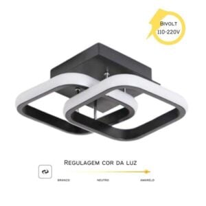**Produto:** Luminária de Teto de LED de Sobrepor Quadrada Bivolt 26W 3 em 1 Preto

### Descrição do Produto:
A luminária de teto de LED é uma solução moderna e eficiente para iluminação de ambientes variados. Com um design quadrado e elegante na cor preta, ela se destaca pela sua versatilidade e funcionalidade, sendo ideal para salas, quartos, banheiros e corredores.

### Características Técnicas:
- **Tipo de Produto:** Luminária de Teto
- **Modelo:** Sobrepor
- **Potência do LED:** 22W
- **Quantidade de Lúmens:** 2080 lm
- **Tensão Elétrica:** Bivolt (85V - 265V)
- **Regulagem de Cor da Luz:**
  - Amarela (3000K)
  - Neutra (4000K)
  - Branca (6000K)
- **Dimensões:**
  - Altura: 10 cm
  - Largura: 24 cm
  - Profundidade: 32 cm
- **Cor:** Preto
- **Material:**
  - Estrutura: Metal (Bronze)
  - Difusor: Acrílico
- **Peso do Produto:** 0,75 kg
- **Garantia do Fabricante:** 1 mês
- **Acessórios Inclusos:** Parafusos, buchas e trilho de fixação para instalação
- **Manual de Instrução:** Sim

### Funcionalidades:
- **Instalação:** A luminária é de fácil instalação, podendo ser fixada diretamente no teto. Todos os acessórios necessários acompanham o produto.
- **Ambientes Recomendados:** Ideal para ambientes de 5 a 10 metros quadrados. Para áreas maiores, recomenda-se a aquisição de múltiplas unidades.
- **Eficiência Energética:** A luminária LED proporciona uma boa iluminação, ao mesmo tempo em que garante economia de energia elétrica.
- **Troca de Cor:** A troca da temperatura da cor da luz é feita de maneira simples, bastando desligar e ligar rapidamente a luminária até alcançar a cor desejada.

### Observações:
- **Verificação de Medidas:** É importante verificar as dimensões da luminária antes da compra para garantir que se adequa ao espaço desejado.
- **Produto Garantido:** A Leroy Merlin garante a venda e entrega através de sua loja parceira.

### Categorias Potenciais:
- Iluminação
- Luminárias
- Luminárias de Teto
- Luminárias LED
- Acessórios para Iluminação

Essa descrição abrangente e detalhada permitirá a categorização e identificação precisa do produto em plataformas de ecommerce.