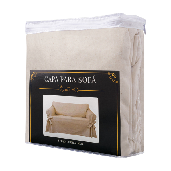 Capa para sofá apresentada em embalagem plástica com zíper, que facilita o armazenamento e transporte. **Características Físicas:** - **Material:** Tecido gorcuro, um material conhecido pela sua resistência e durabilidade. O toque é suave, proporcionando conforto ao contato com a pele. - **Cor:** Tonalidade bege, neutra, que combina facilmente com diversas paletas de decoração. - **Dimensões:** Adequada para sofás de dois lugares, embora as medidas específicas possam ser informadas pela marca. **Design e Estilo:** - A capa possui um design clássico e elegante, com laços nas laterais que permitem um ajuste mais fino à estrutura do sofá, garantindo que se mantenha no lugar. - Feita para proteger o sofá contra poeira, manchas e desgaste, contribuindo para a longevidade do móvel. **Funcionalidade:** - A capa é fácil de colocar e remover, ideal para manutenção e limpeza regular. - Lavável, permite praticidade no uso e na gestão da limpeza do ambiente. **Diferenciais Técnicos:** - Material resistente a rasgos e desgastes, adequado para uso diário. - A proteção oferecida pela capa é ideal para lares com crianças ou animais de estimação, onde o sofá está mais suscetível a danos. Essa capa para sofá é uma solução funcional e estilosa para quem busca preservar e embelezar móveis na sala de estar.